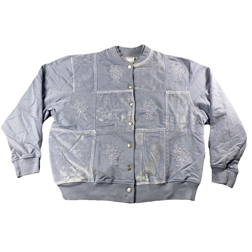 Alfred Dunner Petite Women's Light Jacket Blue Floral Embroidered Pockets Sz PL